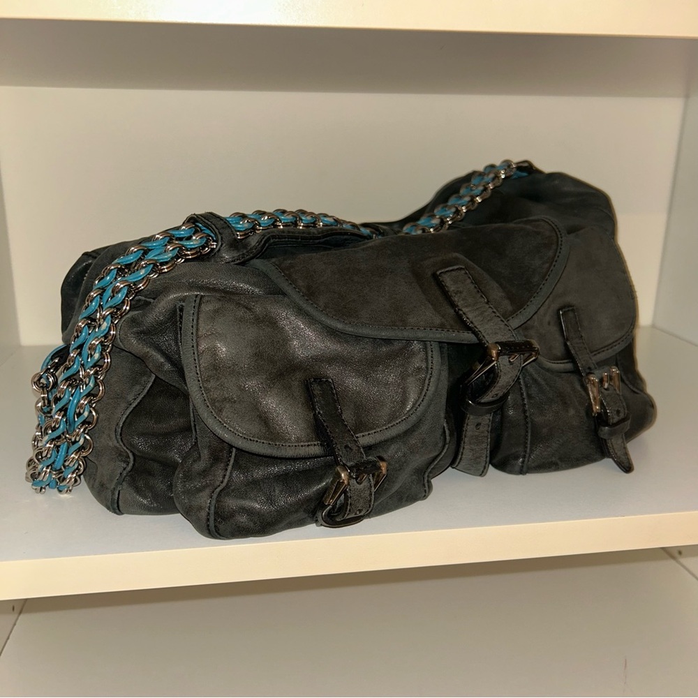 Balenciaga Distressed Leather Cargo Pocket Shoulder Bag